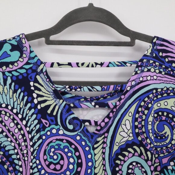 T By Talbots Ladder Back Confetti Paisley Dress Women LP Blue Boho Groovy Hippie - Picture 7 of 15